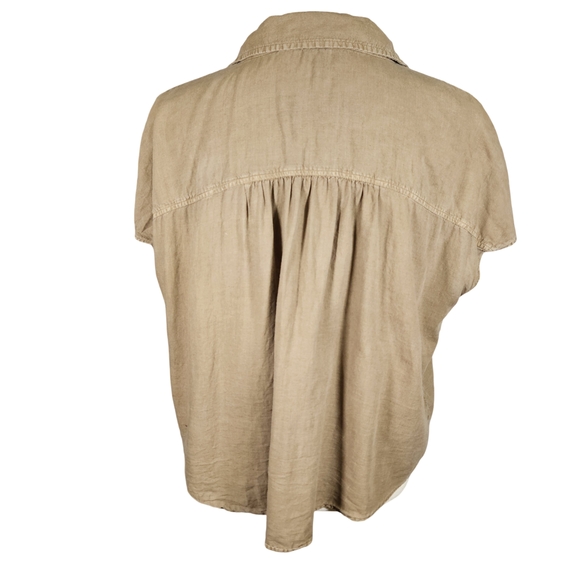 Wonderly Linen Blend Button Up Tie Front Blouse, Army Green, Large - Picture 4 of 10